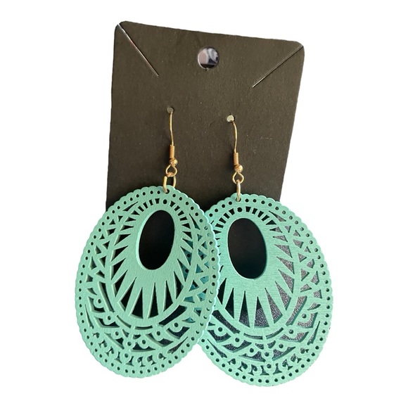 4/$12 Blue Hollow Out Oval Drop Earrings - Picture 6 of 8